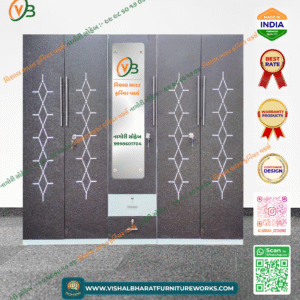 Custom 5-Door Steel Almirah with Crocodile Print Finish, Mirror & Dual Safes