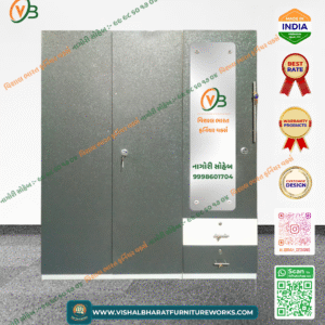 Modular Steel 3-Door Wardrobe with Central Mirror & Safe Locker