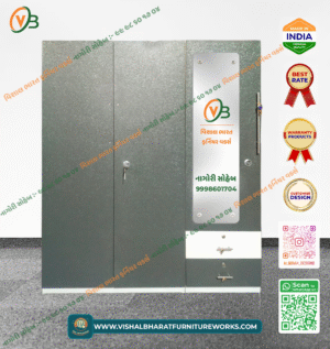 Modular Steel 3-Door Wardrobe with Central Mirror & Safe Locker