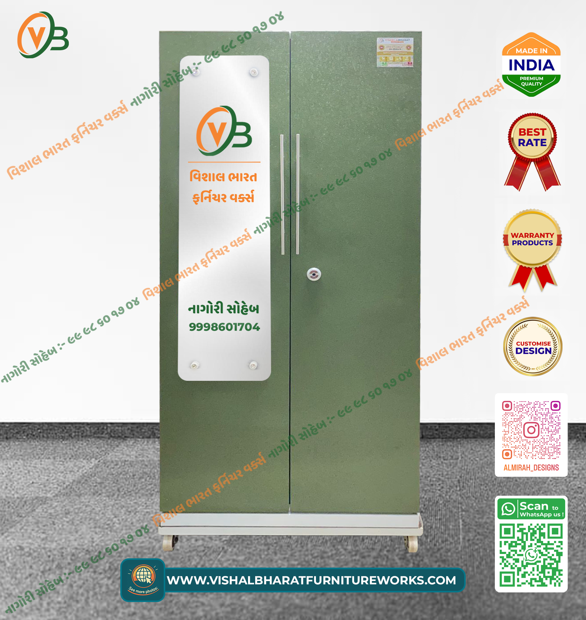 Signature 2-Door Steel Almirah with Mirror, Safe Locker & Door Organizers - Mehndi Green