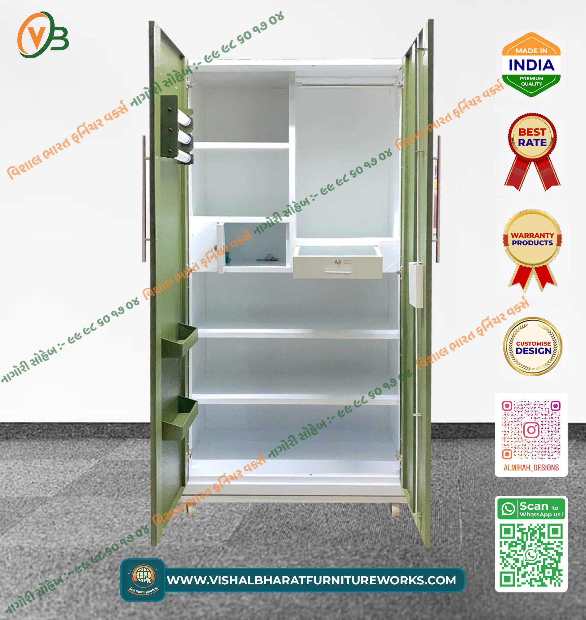 Signature 2-Door Steel Almirah with Mirror, Safe Locker & Door Organizers - Mehndi Green - Image 2