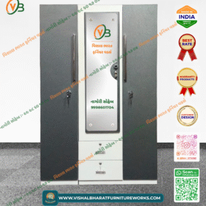 Extra-Wide 3-Door Steel Almirah (Dark Grey) with Base Drawers & Family Storage