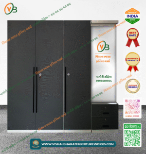 Premium 4-Door Steel Almirah (Dark Grey) with Seamless Design & Multi-Zone Storage