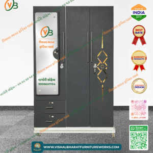 High-Capacity 3-Door Steel Almirah (Dark Grey) with Textured Finish & Triple-Zone Storage