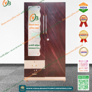 Modern 2-Door Steel Almirah with Wood Grain Print, Mirror & Drawers