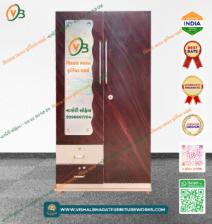 Modern 2-Door Steel Almirah with Wood Grain Print, Mirror & Drawers
