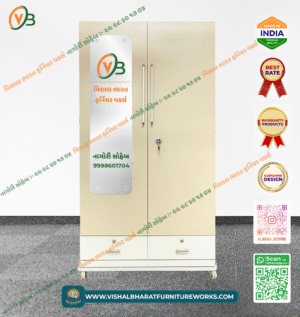 Modern 2-Door Steel Wardrobe with Safe Locker & Base Drawers - Beige