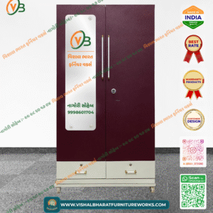 Contemporary 2-Door Steel Almirah with Mirror & Safe Locker - Maroon