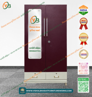 Contemporary 2-Door Steel Almirah with Mirror & Safe Locker - Maroon