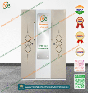 Elegant 3-Door Steel Almirah (Cream/Beige) with Base Drawers & Central Security