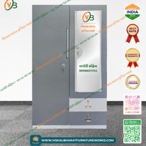 Classic 2-Door Steel Almirah with Vanity Mirror & Dual-Tone Grey Finish