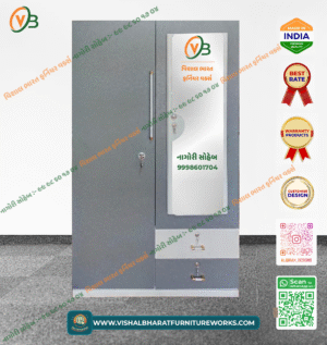 Classic 2-Door Steel Almirah with Vanity Mirror & Dual-Tone Grey Finish