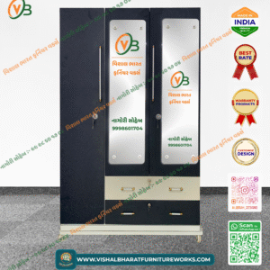 Classic 3-Door Steel Almirah (Navy Blue) with Base Drawers & Family Security