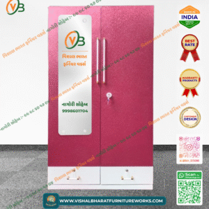 Stylish 2-Door Steel Almirah with Speckled Maroon Finish & High-Security Locker