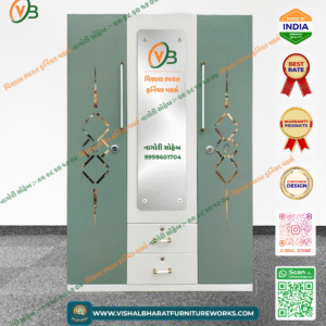 Designer 3-Door Steel Almirah (Patterned Mehndi Green) with External Drawers & Safe